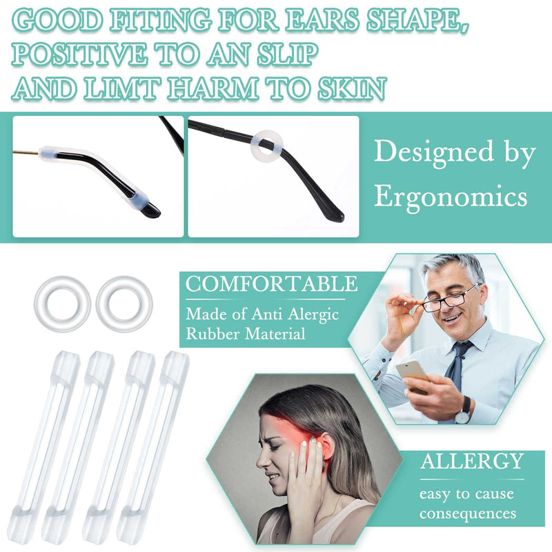 [Australia] - 50 Pcs Eyeglasses Retainers Sets, 12 Pairs Anti Slip Adhesive Glasses Nose Pads 4 Pairs Round Ear Grips 4 Pairs Silicone Ear Hooks Holders 4 Pairs Glasses Temple Tips Sleeve for Repair (Transparent) Transparent 