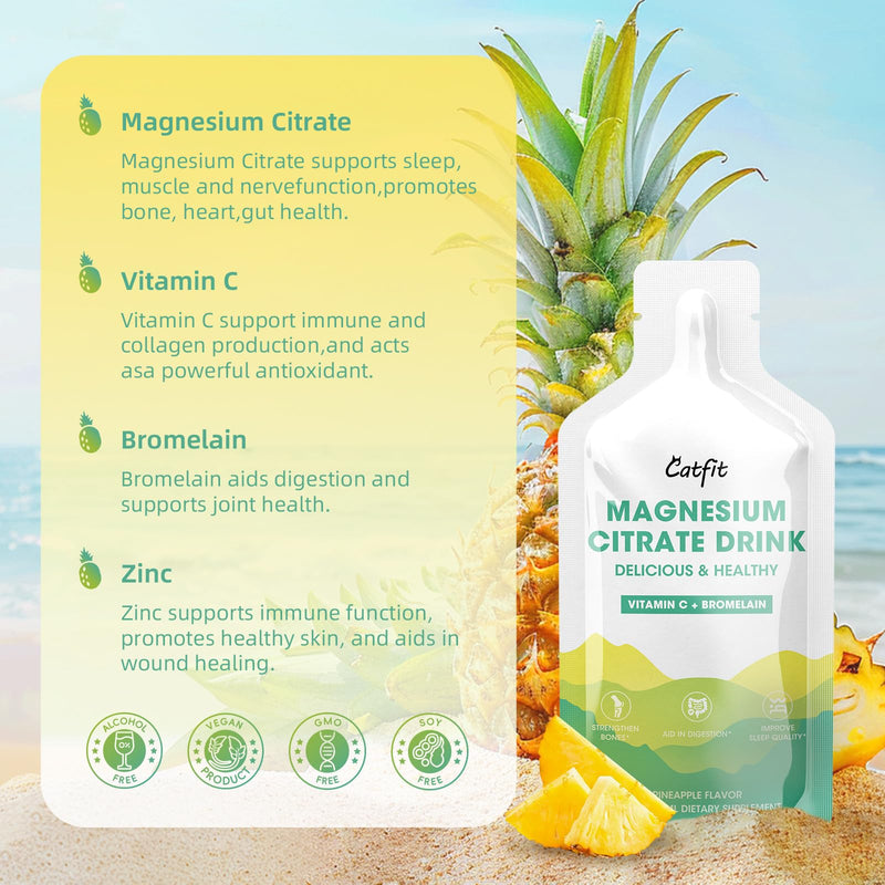 Catfit Magnesium Citrate Liquid (10 Fl Oz), Magnesium Complex Drink with Vitamin B, Zinc, Sodium and Bromelain for Sleep, Muscle, Heart, Gut Support 10 Count (Pack of 1)