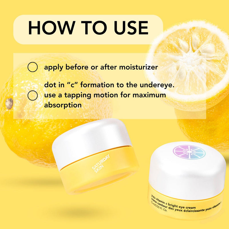 Saturday Skin Yuzu Eye Balm Vitamin C Illuminating Eye Cream | Korean Eye Cream with Niacinamide and Caffeine for Wrinkles, Puffy Eyes, Dark Circles and Hydration, 15ml
