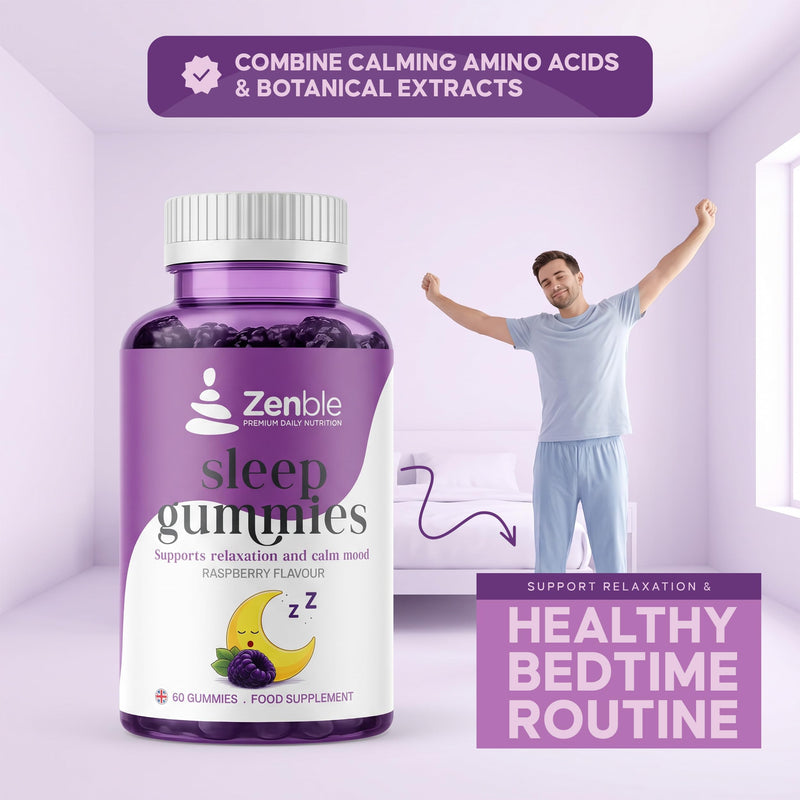 Natural Sleep Support for Men & Women – Supports Calm Mood, Relaxation & Restful Sleep – 60 Vegan Gummies - with L-theanine, Chamomile Extract, Lemon Balm Extract, Glycine and Vitamin B6