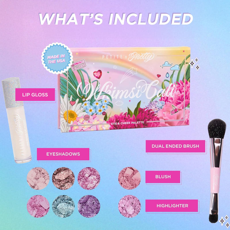 [Australia] - Petite 'N Pretty - WhimsiCali Eyeshadow & Cheek Makeup Palette and 10K Shine Lip Gloss Duo – Natural & Non-Toxic Face Makeup for Kids, Children, Tweens and Teens 
