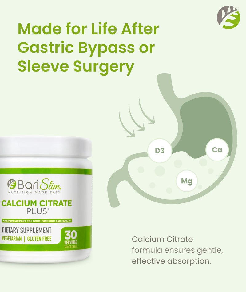BariSlim Bariatric Calcium Citrate Plus Powder - Formulated for Patients After Weight Loss Surgery - Maximum Support for Bone Function and Health - Easy Digestion and Absorption | 600 mg (30 Servings)