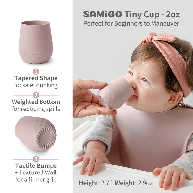 [Australia] - Silicone Baby Cups for 6-12 Months Infants - Tiny Open Cups - Training Cups for Baby Led Weaning - Set of 2 Drinking Cups Rosy 