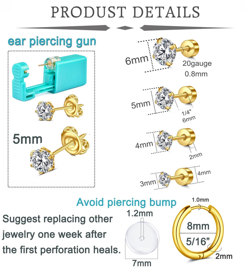 [Australia] - QWALIT Ear Piercing Gun Kit - Gold Self Piercing Earrings Kit With Studs 4-Gold 