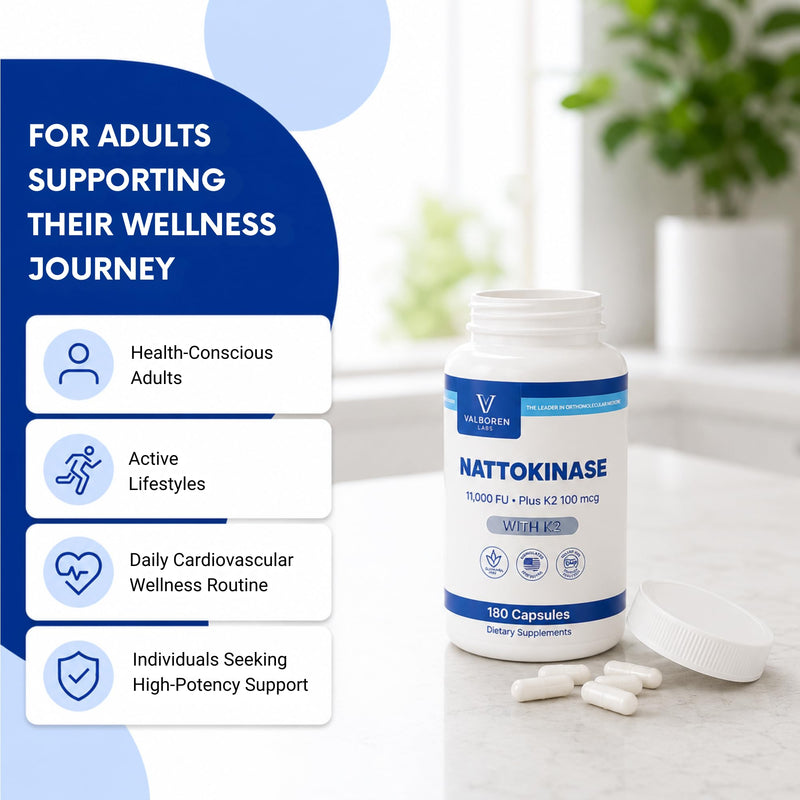 Nattokinase Supplement 11000 FU with Vitamin K2, 180 Capsules | High potency non-GMO formula with enhanced bioavailability to support cardiovascular wellness & healthy blood flow