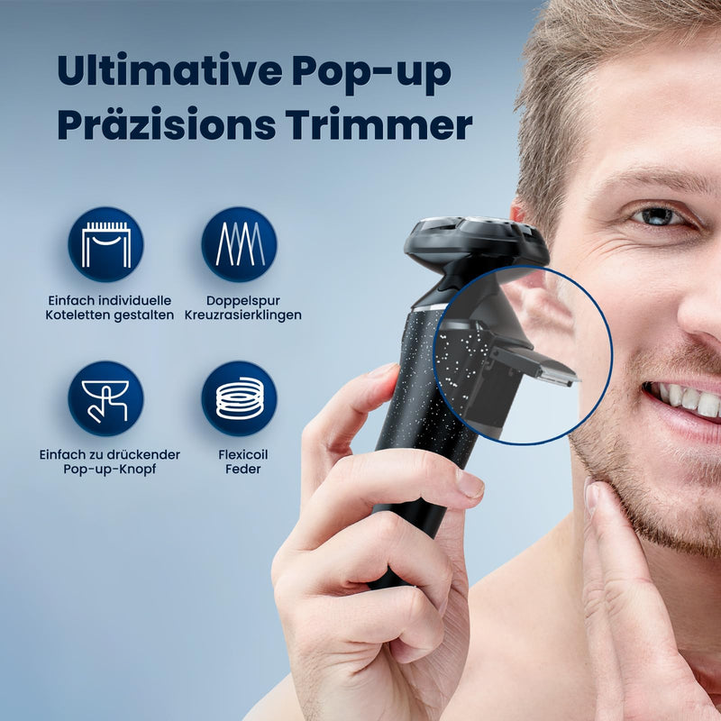 [Australia] - Men's electric razor, men's electric razor, 3D shaving beard trimmer, wet and dry razor, magnetic shaving heads, IPX7 waterproof electric razor, USB-C, 90 min runtime starry sky black 