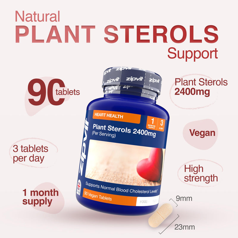 Zipvit Plant Sterols High Strength 2400mg, 90 Vegan Tablets, Supports Maintenance of Normal Blood Cholesterol, Vegan and Vegetarian Friendly 90 Tablets
