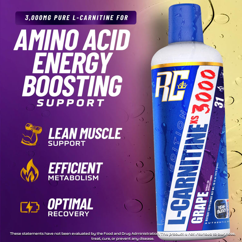 [Australia] - Ronnie Coleman Signature Series L-Carnitine XS 3000 Liquid, Amino Acids Metabolism and Lean Muscle Strength Support, Stimulant Free, Sugar Free, Zero Carbs, Grape, 16 Oz Grape (3000) 