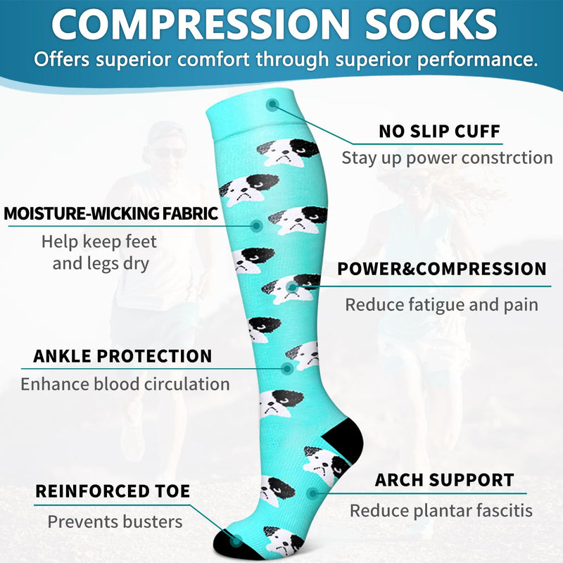 6 Pack Copper Compression Socks for Women and Men Circulation-Best Support for Medical, Running,Nursing,Athletic C-white+blue Large-X-Large