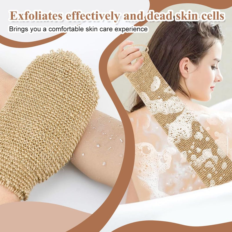 [Australia] - NOCHME Peeling Glove Set for Body, Natural Jute Sisal Hamam Peeling Gloves Mitts Back Strips Foam Net Gentle, Exfoliating Glove Effective Comfortable Peeling Set 