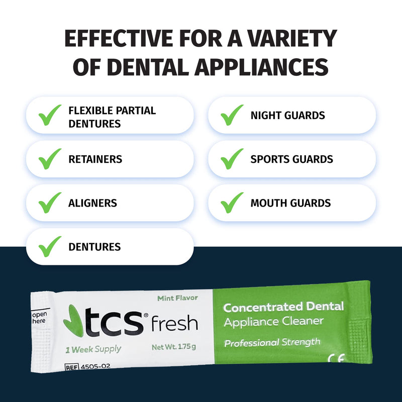 [Australia] - TCS Fresh Dental Appliance Cleaner, 24 Count Professional Strength Concentrated Cleanser Powder - Flexible Partial Cleaner, Denture Cleaner and Dental Night Guard Cleaner, Mint Flavor (6 Month Supply) 
