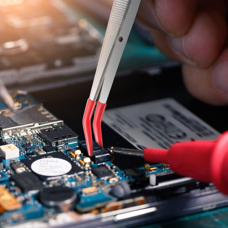 [Australia] - 4 Piece Tweezers with Rubber Tips Tweezers Flat Curved Tip with Red Silicone Coated PVC Rubber Jewelry Tweezers Long Tweezers for Stamp Jewelry Hobby Craft Industrial Electronic 