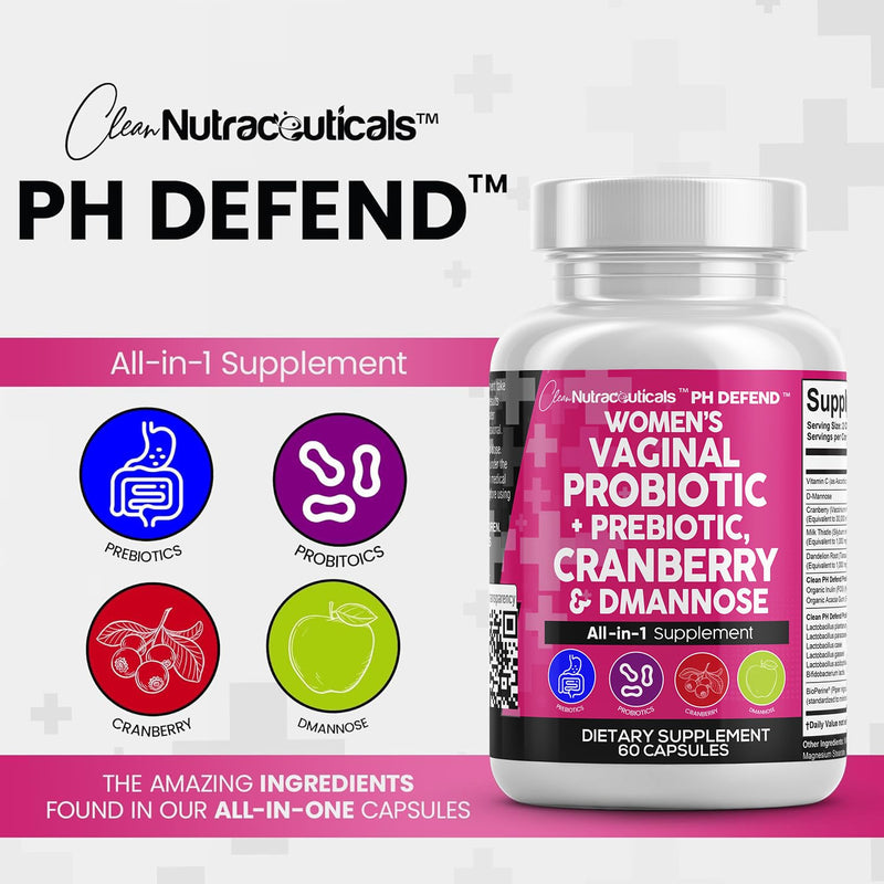 [Australia] - Vaginal Probiotics For Women + Prebiotics 20 Billion Cranberry Pills 30,000mg w/ D-Mannose 500 mg for Urinary Tract Health pH Balance - Womens Probiotic Vitamins for Vaginal Health Supplements Pills 
