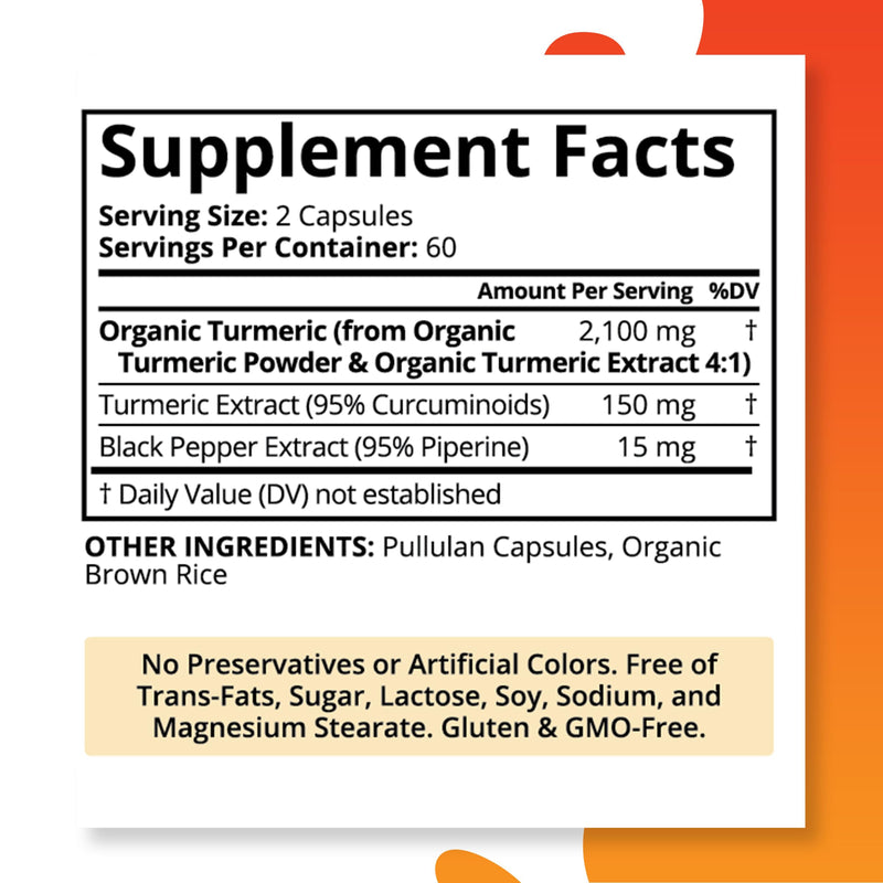 [Australia] - Organic Turmeric Curcumin with Black Pepper Bioperine 2,250 MG/Serving, 95% curcuminoids - Antioxidant Joint Supplement, Muscle & Brain Support - Turmeric Supplement, Non-GMO, Vegetarian, 120 Capsules 1 