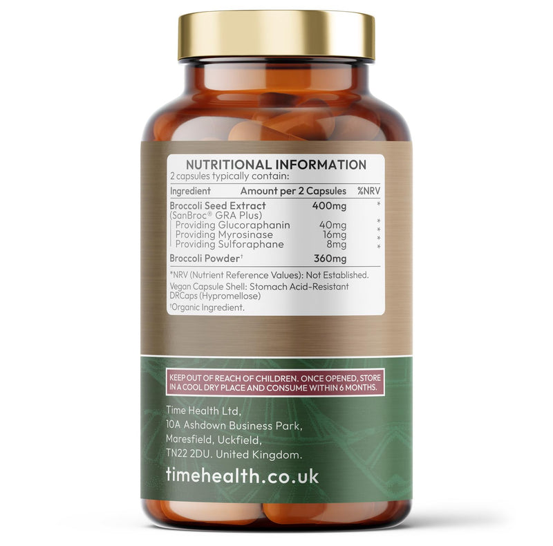 760mg Broccoli Extract – 64mg Glucoraphanin, Sulforaphane & Myrosinase – Full-Spectrum – Long-Lasting Antioxidant Properties – SanBroc® – Stomach Acid-Resistant – Vegan Supplement (60 Capsules)