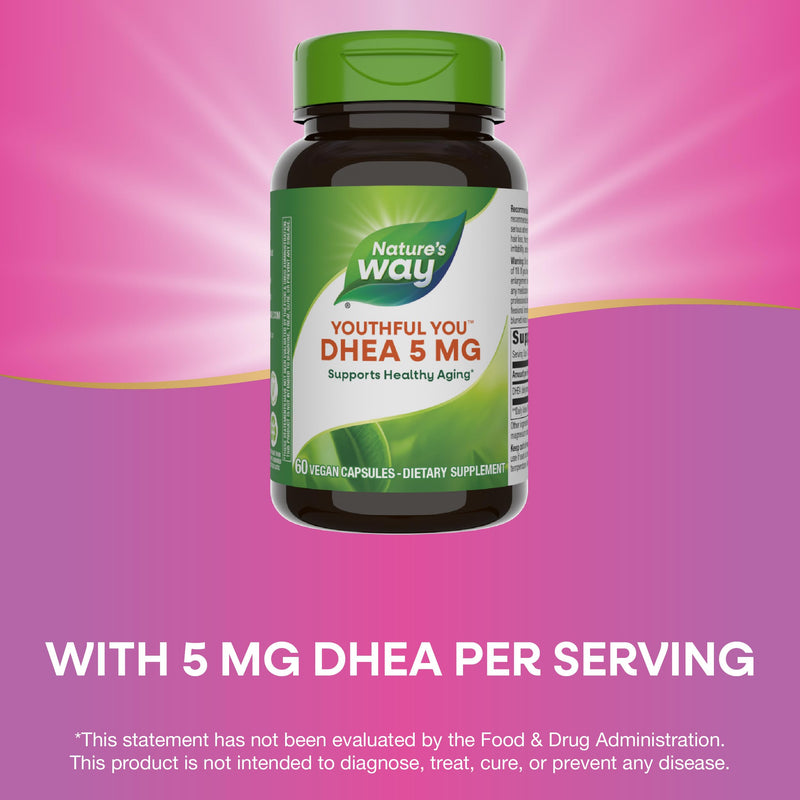 Nature's Way Youthful You DHEA 5 Mg, Supports Healthy Aging & Hormone Production*, No Gluten, 60 Vegan Capsules (Packaging May Vary) 1