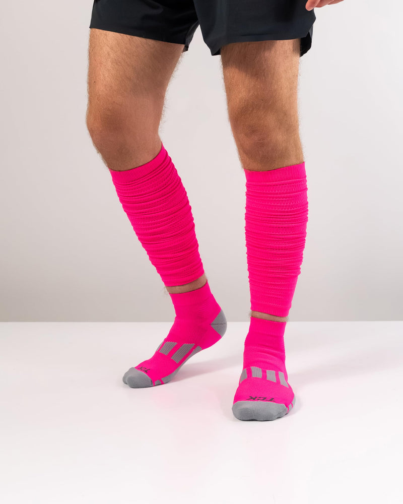 [Australia] - TCK Football Leg Sleeves, Pre-Scrunched Football Leg Sleeves for Youth Kids, Boys, Men, Moisture Wicking | Made in USA Medium Hot Pink 