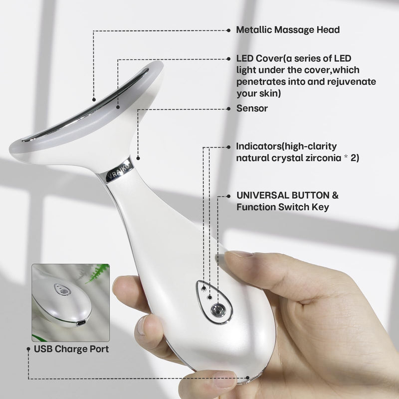 [Australia] - VRAIKO Lily Neck Face Massager, Skin Rejuvenation Beauty Massager, 3-in-1 at-Home Facial Spa Tool, Lifting, Toning and Tightening for a Radiant Appearance (Pearl White) Pearl White 