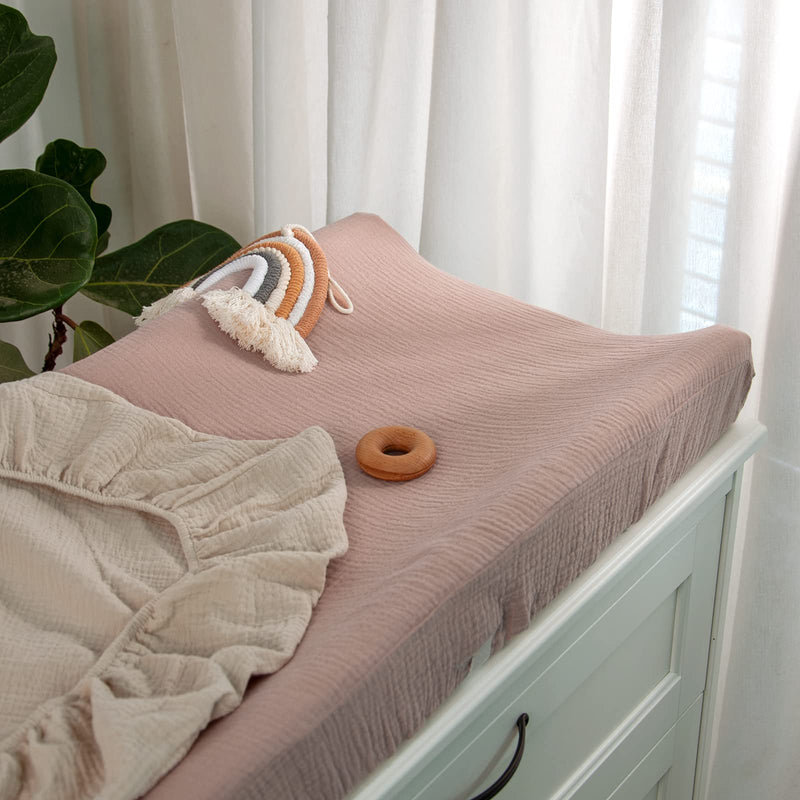 [Australia] - Baby Changing Pad Cover: Muslin Diaper Changing Table Pad Cover - Changing Pad Sheets for Girls Boys S-Cream&Sand Solid 