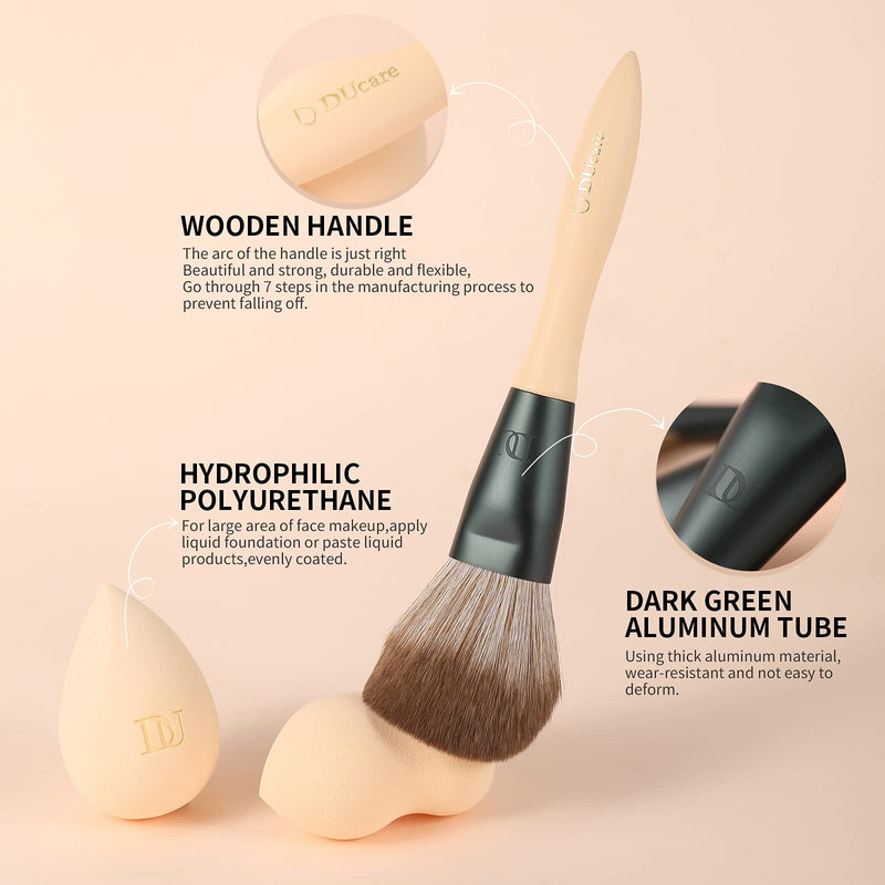 DUcare Makeup Brushes 14Pcs with 3Pcs Makeup Spong & Cosmetic Bag &Oil Blotting Sheets for Face