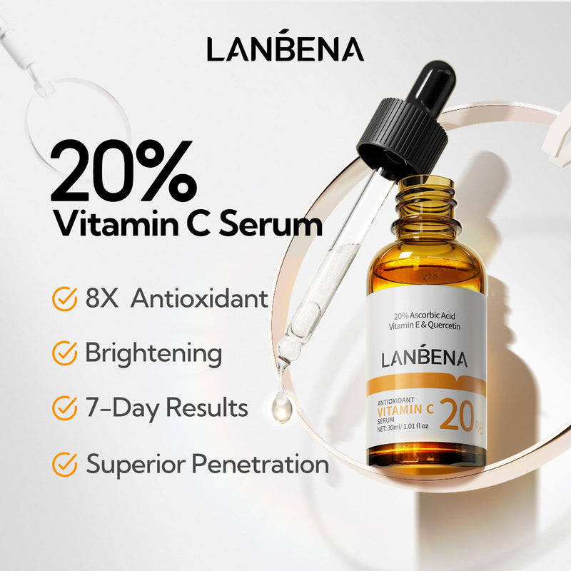 20% Vitamin C Serum For Face, 30 ML/ 1 Fl, Brightening Skin, Dark Spot Remover, Reduce Wrinkle, Anti Aging Glowing Serum, Facial Moisturizer with Niacinamide, Vitamin E, Hyaluronic Acid 1 Fl Oz (Pack of 1)