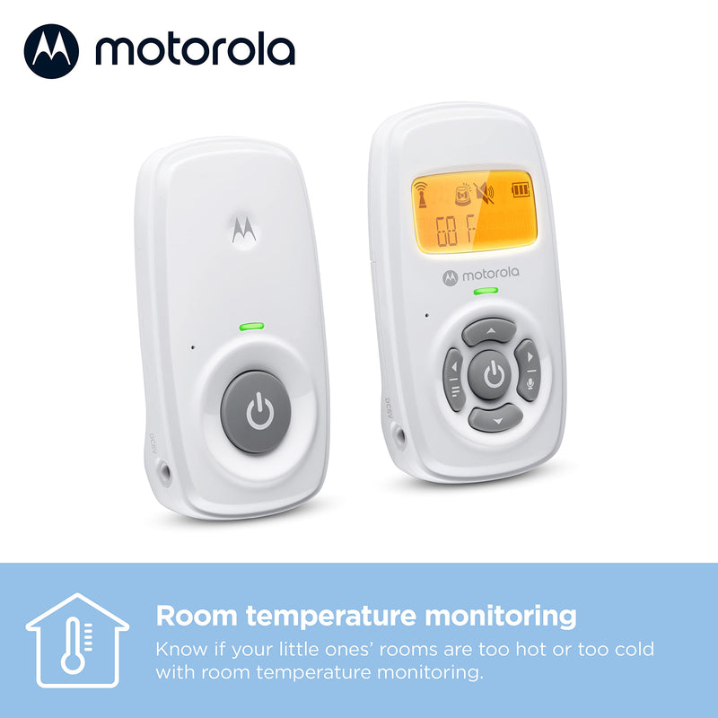[Australia] - Motorola AM24 Audio Baby Monitor with LCD Screen - 1000ft Range, Secure & Private Connection, Two-Way Talk, Room Temperature Sensor, Portable Parent Unit (Built-in Rechargeable Battery) 2021 Model 
