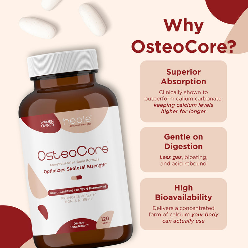 OsteoCore Calcium Supplements for Women, 1 Month Supply (120 Tablets) | Vitamin D3 & Vitamin K2 Complex, Bone Health, Gluten Free, Non GMO, Made in USA