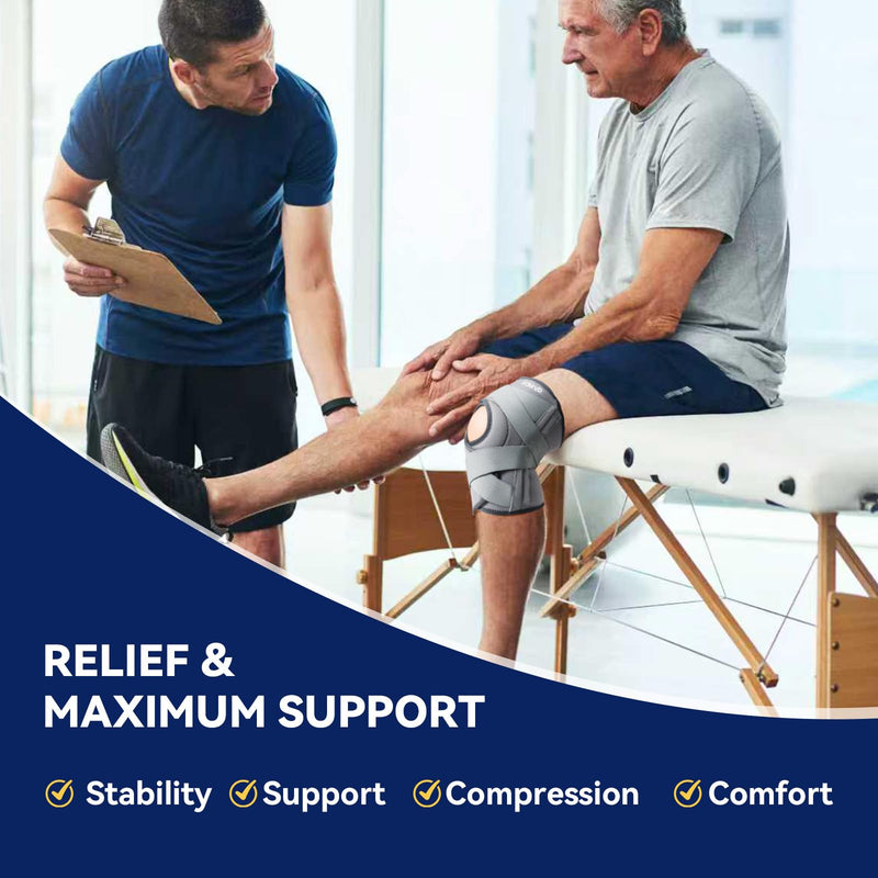 [Australia] - Knee Brace for Knee Pain, Meniscus Tear, Adjustable Knee Support with Side Spring Stabilizers for Meniscus Tear, Arthritis, Patella Stability, Knee Pain Relief, Women and Men Gray X-Large 