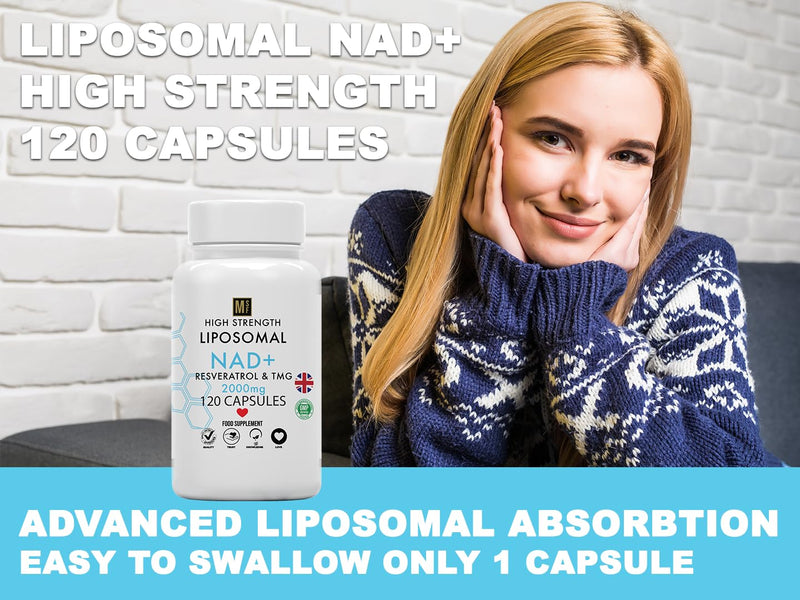 NAD+ with Resveratrol & TMG 2000mg | 120 Capsules High Strength NAD | 4 Months Supply 1-A-Day | Anti-Ageing | Boost Metabolism Antioxidant Cell Repair NADH, Liposomal Max Absorption, Vegan, UK Company