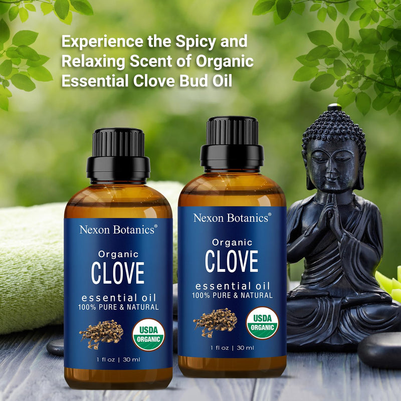 [Australia] - Organic Clove Essential Oil 30 ml - Pure, Undiluted Oil for Tooth Ache Ease - Soothes Sore Muscles - Clove Bud Essential Oil for Teeth, Gums, Toothache, Skin Use and Hair Care - Nexon Botanics 1 Fl Oz (Pack of 1) 