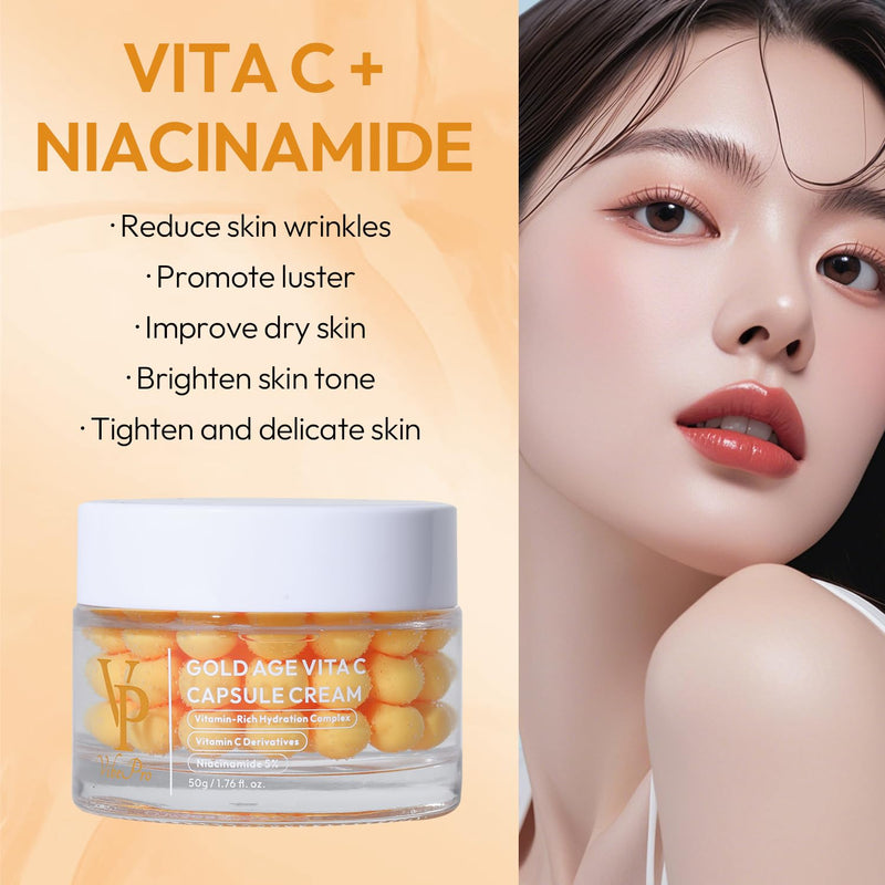 VP Gold Age Vita C Capsule Cream, Vitamin C & Niacinamide Face Moisturiser, Hydrating Glow Cream with Capsule Formula, Lightweight Daily Skincare, Korean Skincare, 50g Yellow 1 Unscented