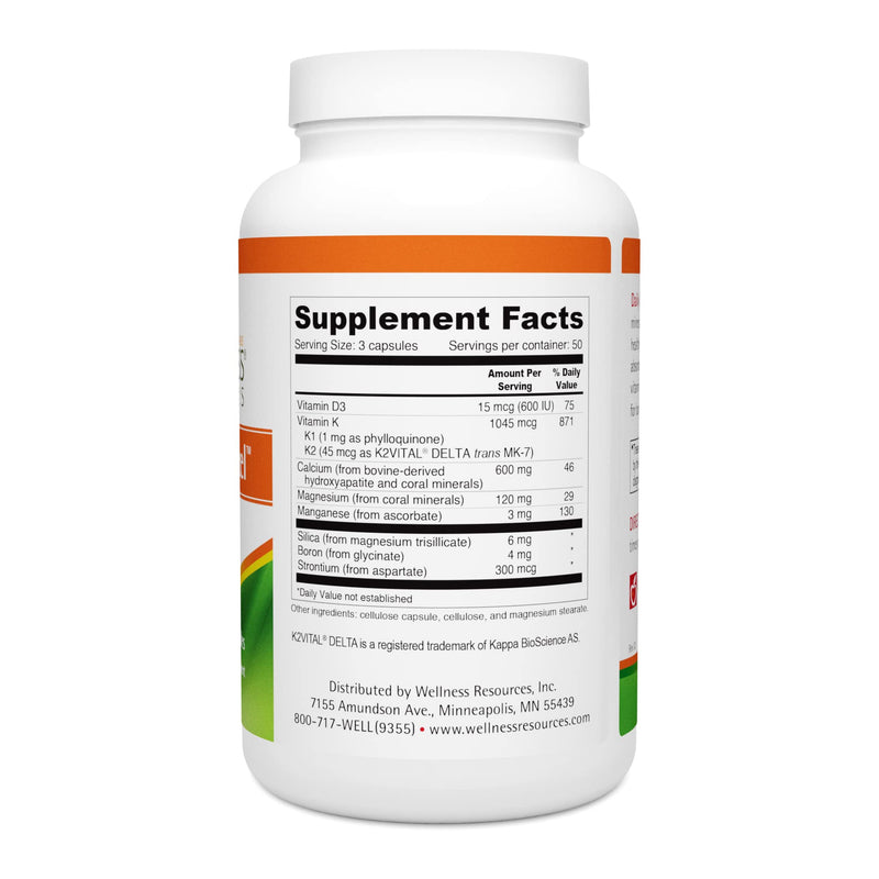 Wellness Resources Daily Bone Xcel - Bone Support and Calcium Supplement with MCHC/MCHA Calcium, Magnesium, Vitamin D3 and K2 |150 Capsules, Sugar-Free, Non-GMO, Gluten-Free, Dairy-Free