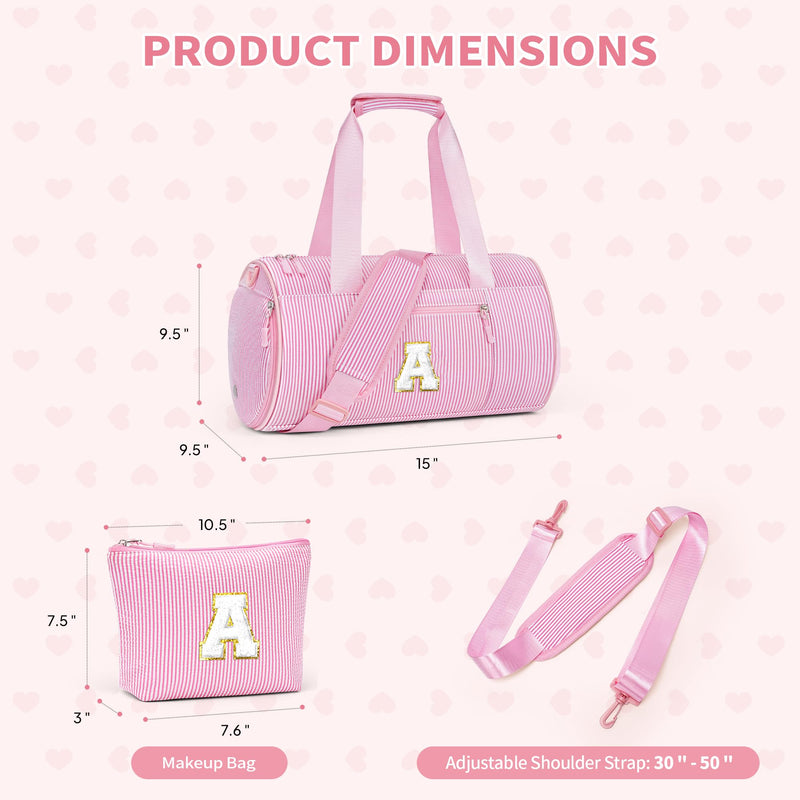 YOOLIFE Teen Girls Kids Birthday Gifts Initial Dance Bag Duffle Bag, Pink V | 6 7 8 9 10 11 12 Year Old Girl Birthday Gift, Gift for Daughter Sister, Gymnastics Overnight Weekender Cheer Bag for Girl Kid