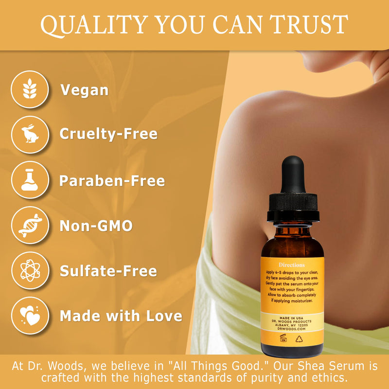 Dr. Woods Shea Serum, Face Moisturizing Serum with Shea Butter Oil - 1 oz | Vitamin A & E, Softens the Appearance of Wrinkles and Fine Lines, Brightens Skin for Men and Women, Non-Comedogenic