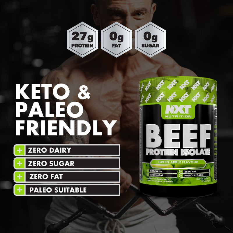 NXT Beef Protein Isolate 540g - High Protein Powder in Natural Amino Acids - Paleo, Keto Friendly - Dairy and Gluten Free | 540g (Green Apple)