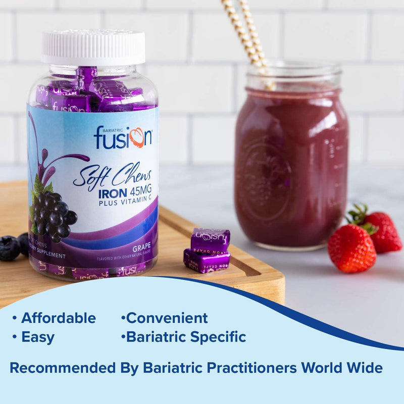 [Australia] - Bariatric Fusion Iron Soft Chew with Vitamin C | Grape Flavored | Chewy Vitamin for Bariatric Patients | Gluten Free | Iron Supplement for Women and Men | 60 Count | 2 Month Supply 