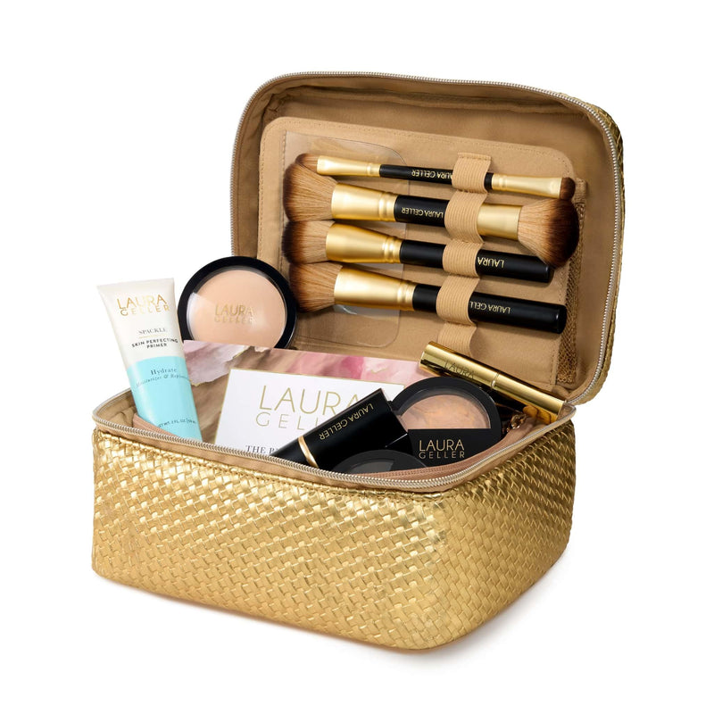 LAURA GELLER NEW YORK Train Case Makeup Organizer – Structured Cosmetic Bag with Brush Holders, Compartments & Travel-Friendly Storage