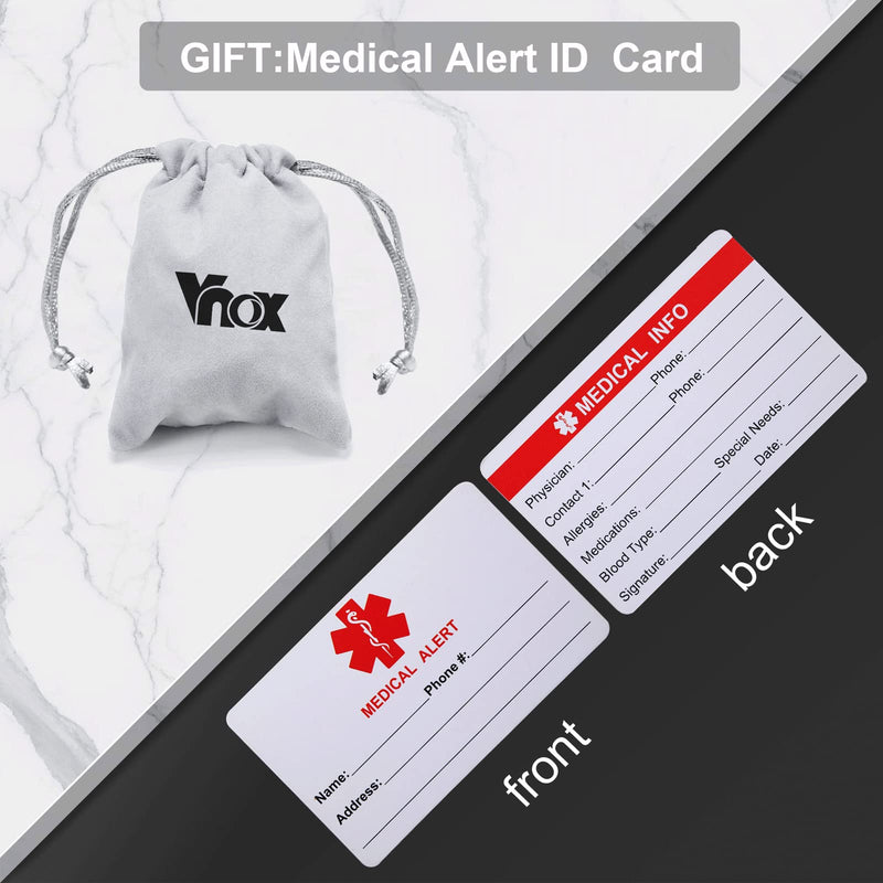 [Australia] - VNOX Medical Alert ID Bracelet - Mens Womens Stainless Steel ID Tag Medical Alert Emergency Bracelet,7.2/8/8.4 Inches epilepsy Width 4MM-Black-7.5 Inches 