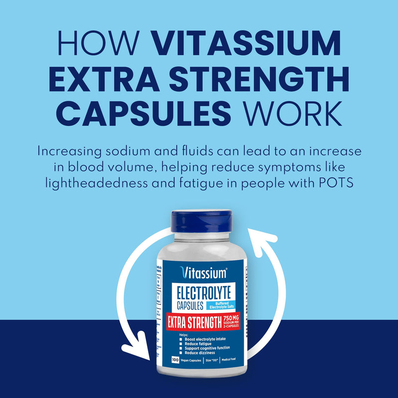 [Australia] - Vitassium Extra Strength Electrolyte Capsules, 750mg of Sodium for Dietary Management of POTS Syndrome Symptoms, Unflavored Salt Pills, 100 Capsules 