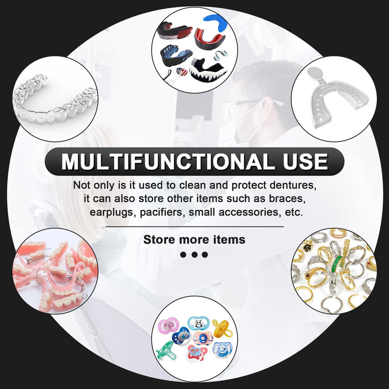 Denture Bath Cup, Leak Proof Denture Case for Travel, False Teeth Container for Soaking Dentures & Retainer, Retainer Cleaner Case, Black+Light Green. Black + Light Green