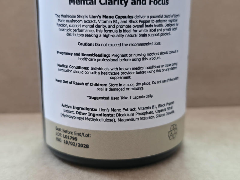 Lion’s Mane Capsules 200mg (10:1 Extract) – 120 Capsules (4 Month Supply) – with Vitamin B1 & Black Pepper – Mushroom Shop