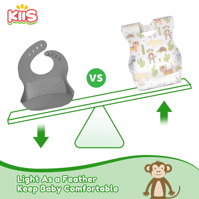 [Australia] - KIIS Disposable Baby Bibs for Baby Boys and Girls - Individually Packaged - Hygienic, Soft and Leakproof (20 PCS / 60 PCS) Animal 