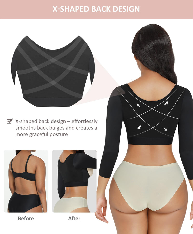 [Australia] - FeelinGirl Upper Arm Shaper for Women Faja Post Surgery Slimming Compression Sleeves Arm Lipo Compression Garments Medium Black 
