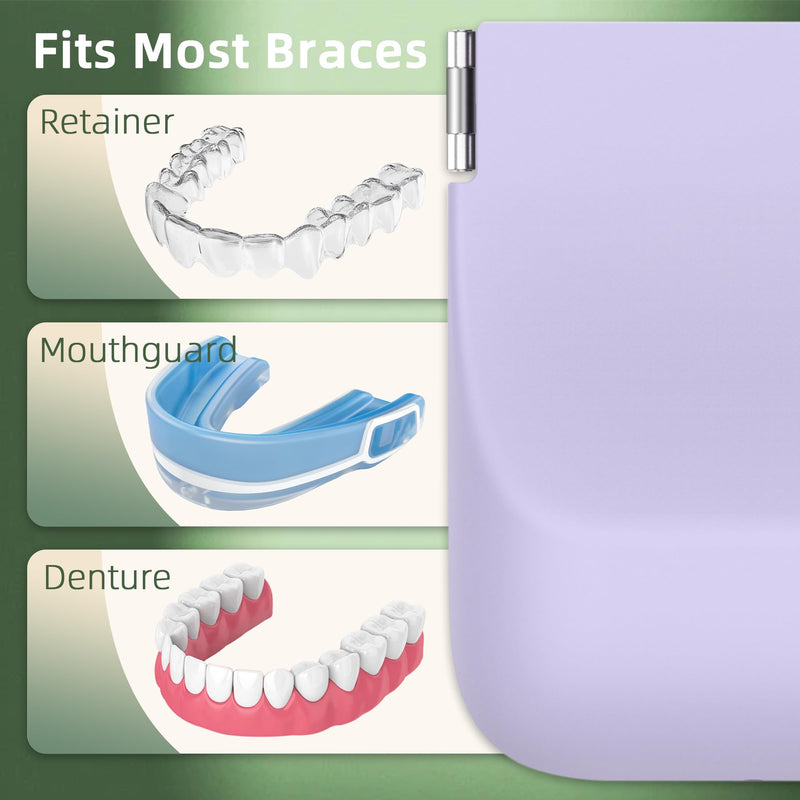 Nearockle 2 Pack Silicone Retainer Case with Lanyard, Soft Denture Case with Vent Holes Compatible for Invisalign, Portable Mouth Guard Case Travel Containers (Pink+Purple) Pink+Purple