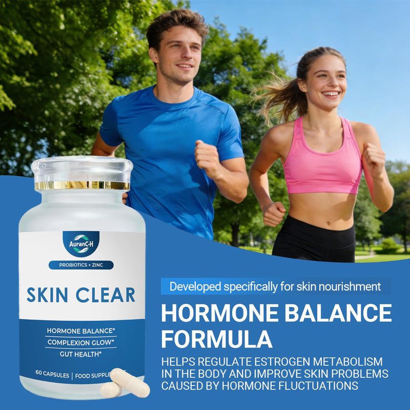 Hormonal Acne Supplement, Clear Skin Supplement with Zinc, Natural D Supplement - Skin Care Vitamins - Hormone Balance, Antioxidants - Gluten Free, Cruelty Free, 60 Capsules
