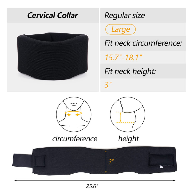 [Australia] - RESTCLOUD Soft Foam Neck Support Universal Neck Brace Adjustable Neck Support for Sleeping - Relieves Neck Pain (Black, 3" Deep Collar, L) L (3" High) Black 