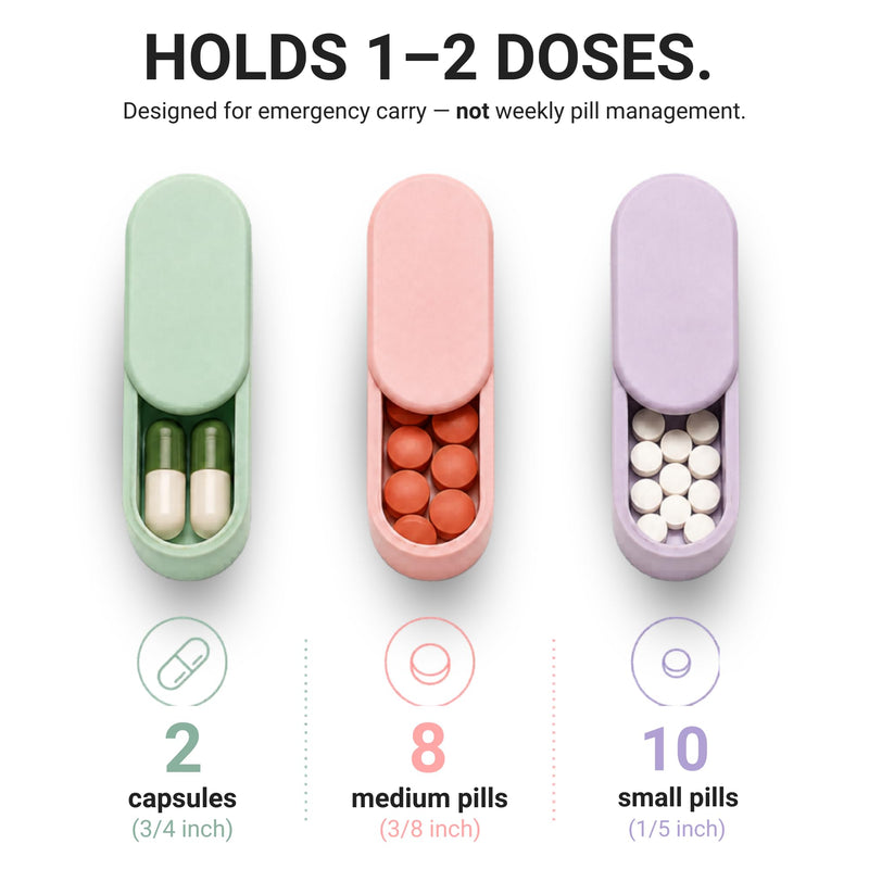 Magnetic Pill Holder Keychain for Purse, Travel Case (Mint) | Slim pill container for a purse, pocket or gym bag. Holds daily vitamins and supplements. Magnetic slide, no screw cap. Mint