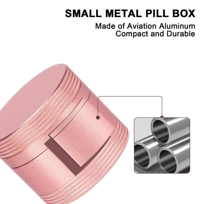 Small Pill Case Metal Pill Box - Portable Pill Container for Pocket Purse | Single Waterproof Pill Holder for Vitamins, Cod Liver Oil, Medicine, Daily Pill Organizer Pink S