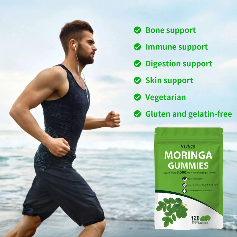 120 Moringa Gummies 3000mg | High Strength Moringa Leaf Extract | Antioxidant Supplement with Stevia | Immune Support, Energy, Hair, Skin & Joint Health | Cortisol Reducing Supplements