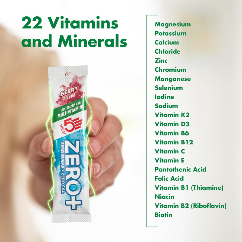 HIGH5 Zero+ Electrolytes Hydration Sachets with Multivitamins - Sugar Free Electrolytes Powder with 22 Vitamins & Minerals - On-the-Go Rehydration Sachets for Daily Energy (Berry, 16 x 7g) Berry